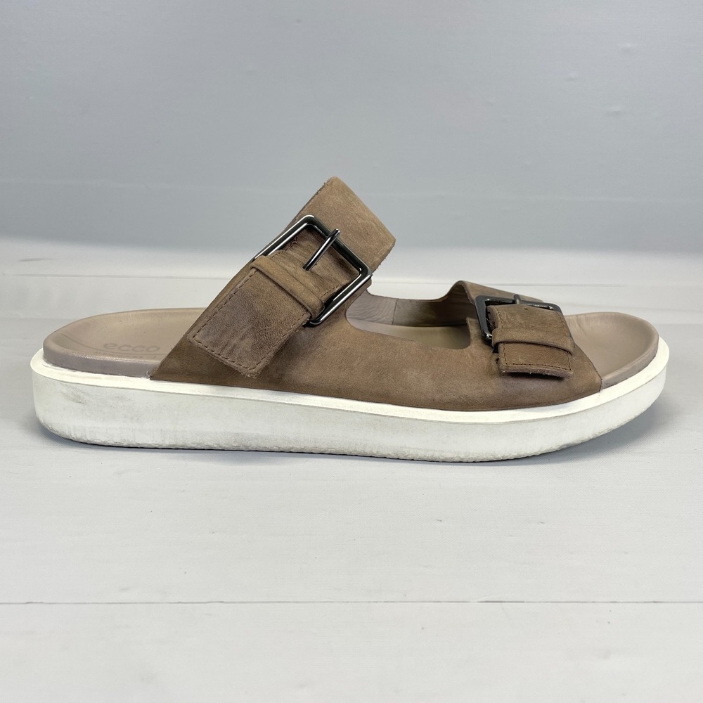 Ecco Flowt LX Slide Sandals Mens Size 43 US 9 Brown Leather Buckle Casual Shoes